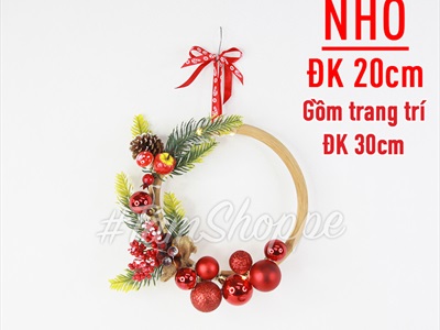 Vòng nguyệt quế Noel nửa vòng mây lá PE châu đỏ ĐK30-40cm (Có đèn Led) VNGQ-X-36